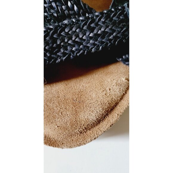 Taos Trulie Black EU 38 US 7.5 Leather Sandals Woven Strappy Wedge 2.5" - Picture 10 of 11